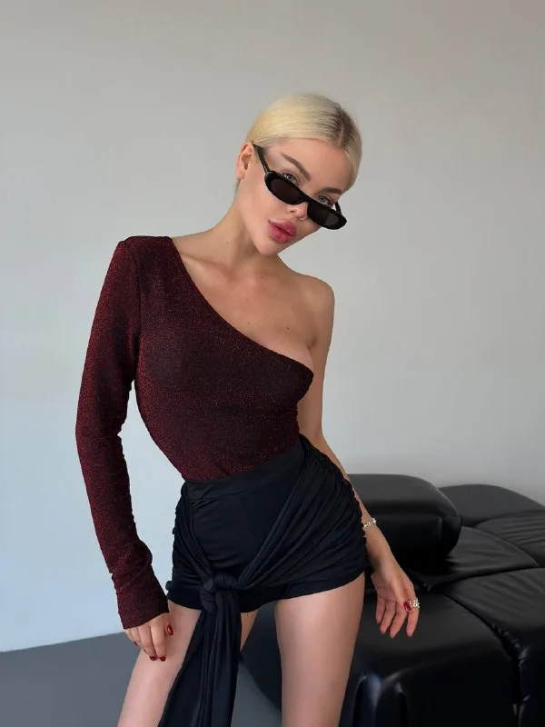 Боді жіночий асиметричний з одним рукавом, фото 8