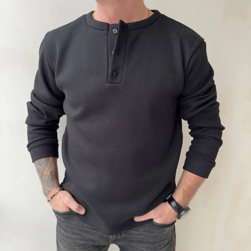 Кофта чоловіча Henley на хутрі — чорний